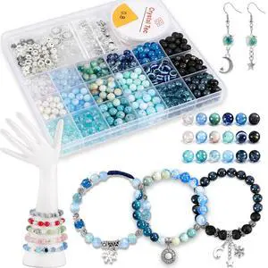 Glass Beads for Bracelets Making Kit, Jewelry Making Supplies with Charms, Crystal String, Spacer Beads, DIY Bracelet Necklace Craft Kit for Adults (Blue) Glass Beads for Bracelets Making Kit, Jewelry Making Supplies with Charms, Crystal String, Spacer Beads, DIY Bracelet Necklace Craft Kit for Adults (Blue)