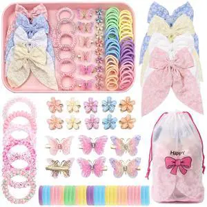 76Pcs Pink Little Girls Hair Accessories Set with Elastic Hair Ties Clips | Elastic Spiral Hair Ties for Thick Hair,Crystal Flower Hair Claws, Butterfly Hair Clips, Large Hair Bows for Toddlers Teens 76Pcs Pink Little Girls Hair Accessories Set with Elastic Hair Ties Clips | Elastic Spiral Hair Ties for Thick Hair,Crystal Flower Hair Claws, Butterfly Hair Clips, Large Hair Bows for Toddlers Teens