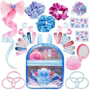 Disney Stitch Hair Accessories Clear Backpack Set Gifts for Girls, Hair Ties, Clips, Stickers, Brush, Bands, Scrunchies, Cute Travel Bag (Blue Stitch) Disney Stitch Hair Accessories Clear Backpack Set Gifts for Girls, Hair Ties, Clips, Stickers, Brush, Bands, Scrunchies, Cute Travel Bag (Blue Stitch)