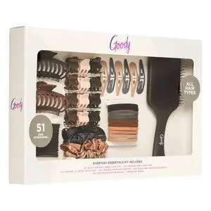 Hair Accessories Kit, Everyday Essentials for Women - 51 PC Neutral Color Set for All Types - Ouchless Damage-Free Ties, SlideProof Claw Clips, Snap Clips, Scrunchies, Tanglefix Brush Hair Accessories Kit, Everyday Essentials for Women - 51 PC Neutral Color Set for All Types - Ouchless Damage-Free Ties, SlideProof Claw Clips, Snap Clips, Scrunchies, Tanglefix Brush