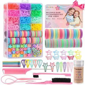 Hair Accessories for Girls, 1350P Colorful Hair Ties with 72P Hair Clips | Bobby Pins for Toddlers, Hair Wax Stick, Butterfly Hair Clips, Hair Barrettes with Comb Set&Organizer Box Hair Accessories for Girls, 1350P Colorful Hair Ties with 72P Hair Clips | Bobby Pins for Toddlers, Hair Wax Stick, Butterfly Hair Clips, Hair Barrettes with Comb Set&Organizer Box