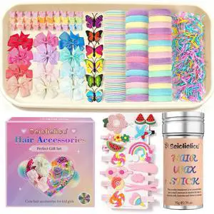 Hair Accessories Set Gifts for Toddler Kids Baby Little Girl | Butterfly Clips, Elastics, Ponytail Holders, Hair Wax Stick & Cute Box, Massive Collection Hair Ties Clips Hair Accessories Set Gifts for Toddler Kids Baby Little Girl | Butterfly Clips, Elastics, Ponytail Holders, Hair Wax Stick & Cute Box, Massive Collection Hair Ties Clips