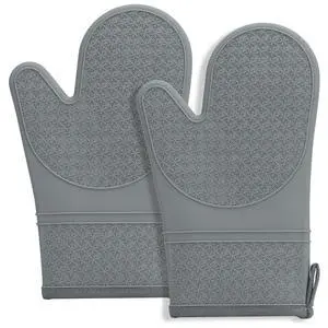 Silicone Oven Mitts, Heat Resistant 500F Kitchen Mitts 2PCS, 11.6" BPA-Free Soft Baking Gloves, Non-Slip Grip Oven Gloves with Soft Cotton Lining for Kitchen Cooking Baking BBQ - Gray Silicone Oven Mitts, Heat Resistant 500F Kitchen Mitts 2PCS, 11.6" BPA-Free Soft Baking Gloves, Non-Slip Grip Oven Gloves with Soft Cotton Lining for Kitchen Cooking Baking BBQ - Gray