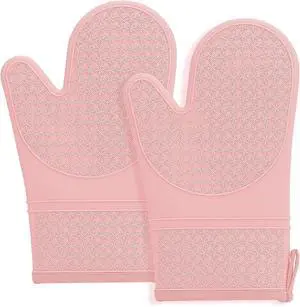 Silicone Oven Mitts, Heat Resistant 500F Kitchen Mitts 2PCS, 11.6" BPA-Free Soft Baking Gloves, Non-Slip Grip Oven Gloves with Soft Cotton Lining for Kitchen Cooking Baking BBQ - Pink Silicone Oven Mitts, Heat Resistant 500F Kitchen Mitts 2PCS, 11.6" BPA-Free Soft Baking Gloves, Non-Slip Grip Oven Gloves with Soft Cotton Lining for Kitchen Cooking Baking BBQ - Pink