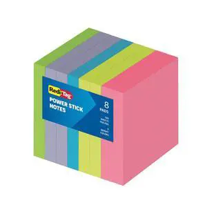 Sticky Notes, Power Stick Notes, Adhesive Reminders, 3" x 3" Reusable Notes, Strong Adhesive Memos, Assorted Bright Colors, 8 Pack (1000975) Sticky Notes, Power Stick Notes, Adhesive Reminders, 3" x 3" Reusable Notes, Strong Adhesive Memos, Assorted Bright Colors, 8 Pack (1000975)