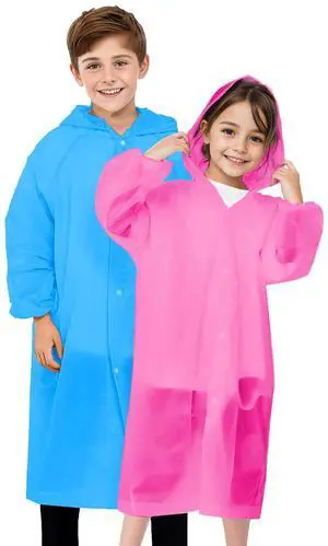 Rain Ponchos for Kids, Reusable Raincoats for Boys Girls with Hood and Sleeves, Waterproof Rain Jackets for Travel Outdoor Blue+Pink Rain Ponchos for Kids, Reusable Raincoats for Boys Girls with Hood and Sleeves, Waterproof Rain Jackets for Travel Outdoor Blue+Pink