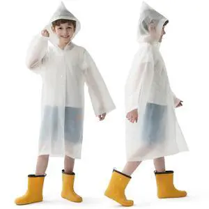 Rain Ponchos with Hood and Sleeves 2 Pack for Kids | Reusable Rain Poncho with Hood, Long Sleeves, Children Waterproof Rain Coats for Boys and Girls, White Rain Ponchos with Hood and Sleeves 2 Pack for Kids | Reusable Rain Poncho with Hood, Long Sleeves, Children Waterproof Rain Coats for Boys and Girls, White