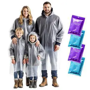 Disposable Rain Ponchos for Adults & Kids - Rain Poncho Family pack - Clear, Compact, Breathable, Emergency Ponchos with Hood - Travel Rain Poncho Hiking, Camping Disposable Rain Ponchos for Adults & Kids - Rain Poncho Family pack - Clear, Compact, Breathable, Emergency Ponchos with Hood - Travel Rain Poncho Hiking, Camping