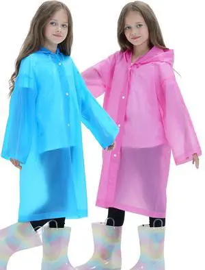 2 Pack Raincoats for Kids, Reusable Rain Ponchos with Hood and Sleeves Rain Coats for Boys and Girls Pink&Blue 2 Pack Raincoats for Kids, Reusable Rain Ponchos with Hood and Sleeves Rain Coats for Boys and Girls Pink&Blue