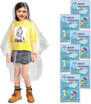 Disposable Rain Ponchos for Kids 6 Pack Extra Thick | Clear PE Material, Lightweight & Waterproof Emergency Ponchos for Theme Parks, Travel, Camping & Outdoor Activities Disposable Rain Ponchos for Kids 6 Pack Extra Thick | Clear PE Material, Lightweight & Waterproof Emergency Ponchos for Theme Parks, Travel, Camping & Outdoor Activities