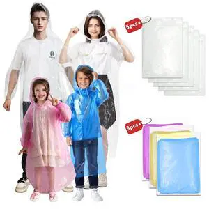 Ponchos Family Pack, (8 Pack) Rain Poncho for Adults Disposable Emergency Rain Ponchos Ponchos Family Pack, (8 Pack) Rain Poncho for Adults Disposable Emergency Rain Ponchos