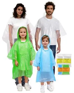 Rain Ponchos for Adults, Kids & Family - 4, 8, 9 & 16 Pack Options - Extra Thick, Tear-Resistant with Hood (2 Adults+2 Kids) Rain Ponchos for Adults, Kids & Family - 4, 8, 9 & 16 Pack Options - Extra Thick, Tear-Resistant with Hood (2 Adults+2 Kids)