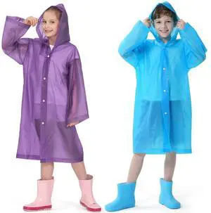 2 Pack Raincoats for Kids, Reusable Rain Ponchos with Hood and Sleeves Children Waterproof Rain Coats for Boys and Girls, Purple and Blue | Reusable Rain Poncho with Hood, Long Sleeves 2 Pack Raincoats for Kids, Reusable Rain Ponchos with Hood and Sleeves Children Waterproof Rain Coats for Boys and Girls, Purple and Blue | Reusable Rain Poncho with Hood, Long Sleeves