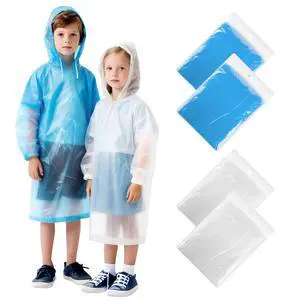 4 Pack Disposable Rain Ponchos for Kids - Emergency Kids Ponchos with Hood, Kid Rain Poncho for Outdoor, Theme Park Essentials, Hiking 4 Pack Disposable Rain Ponchos for Kids - Emergency Kids Ponchos with Hood, Kid Rain Poncho for Outdoor, Theme Park Essentials, Hiking