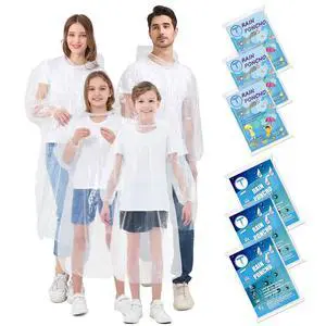 Disposable Rain Ponchos for Adults & Kids Family 6 Pack Extra Thick | Clear PE Material, Long Sleeves with Elastic Cuffs, Lightweight & Waterproof Emergency Poncho for Theme Parks, Travel Disposable Rain Ponchos for Adults & Kids Family 6 Pack Extra Thick | Clear PE Material, Long Sleeves with Elastic Cuffs, Lightweight & Waterproof Emergency Poncho for Theme Parks, Travel