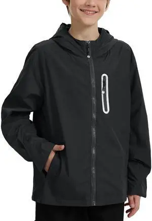 Boys Girls Rain Jacket Kids Waterproof Raincoats Black 10-12 Years | Hooded Lightweight Windbreakers with Zipper Pockets Cycling Camping Running School Lightweight Size 10-12 Boys Girls Rain Jacket Kids Waterproof Raincoats Black 10-12 Years | Hooded Lightweight Windbreakers with Zipper Pockets Cycling Camping Running School Lightweight Size 10-12