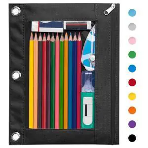 Pencil Pouch for 3 Ring Binder, Large Pencil Case Pouch Binder | Zipper Pencil Pouch Pencil Bag with 3 Reinforced Grommets, Pen Bag, Clear Window Pencil Case, Binder Pencil Pouch Box, Black Pencil Pouch for 3 Ring Binder, Large Pencil Case Pouch Binder | Zipper Pencil Pouch Pencil Bag with 3 Reinforced Grommets, Pen Bag, Clear Window Pencil Case, Binder Pencil Pouch Box, Black