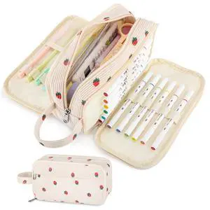 Cute Big Pencil Case Pouch Bag Strawberry for Teen Girls Boy Gift | Large Capacity 4 Compartment Multiple Pockets Corduroy Aesthetic Pen Bag Pouch Organizer for School College Art Supplies Cute Big Pencil Case Pouch Bag Strawberry for Teen Girls Boy Gift | Large Capacity 4 Compartment Multiple Pockets Corduroy Aesthetic Pen Bag Pouch Organizer for School College Art Supplies