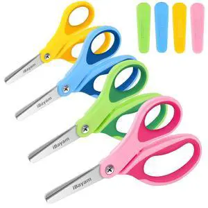 5" Kid Scissors Soft Grip, Blunt Tips, Right & Left Handed, 4 Colors | Premium Stainless Steel Blades, Soft Non-Slip Handle, Protective Cover, School Classroom Toddler Arts & Crafts, Ages 4+ 5" Kid Scissors Soft Grip, Blunt Tips, Right & Left Handed, 4 Colors | Premium Stainless Steel Blades, Soft Non-Slip Handle, Protective Cover, School Classroom Toddler Arts & Crafts, Ages 4+