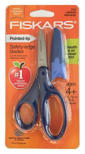 Safety-Edge Pointed-tip Kids Scissors - 5 inches - Blue - Includes Blade Cover Safety-Edge Pointed-tip Kids Scissors - 5 inches - Blue - Includes Blade Cover