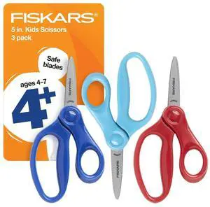 5" Pointed-Tip Kids Scissors, Age 4-7, Red, Blue, Turquoise, 3-Pack | Scissors with Safety Edge Blades for School or Crafting, Ergonomic Handles Designed for Kids Hands, Back to School Supplies 5" Pointed-Tip Kids Scissors, Age 4-7, Red, Blue, Turquoise, 3-Pack | Scissors with Safety Edge Blades for School or Crafting, Ergonomic Handles Designed for Kids Hands, Back to School Supplies