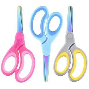 5" Kids Scissors Set(3 Pcs), Safety Rounded edge Blunt-Tip, Titanium Coating Blades, Comfort Grip for School Classroom Children and Toddler Cutting Craft Paper, Glitter Assorted Color 5" Kids Scissors Set(3 Pcs), Safety Rounded edge Blunt-Tip, Titanium Coating Blades, Comfort Grip for School Classroom Children and Toddler Cutting Craft Paper, Glitter Assorted Color