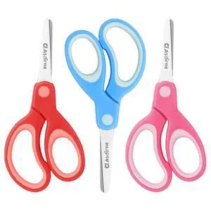 Kids Scissors, Safety Children Scissors, Right-Handed, Stainless Steel Blades, Soft Grip, 3 Pack, Assorted Color, 13.5cm Kids Scissors, Safety Children Scissors, Right-Handed, Stainless Steel Blades, Soft Grip, 3 Pack, Assorted Color, 13.5cm