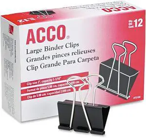 Binder Clips, Large, Black, 12/Box - Large - 1.06" Size Capacity - Reusable - 12 / Box - Black - Tempered Steel, Plastic Binder Clips, Large, Black, 12/Box - Large - 1.06" Size Capacity - Reusable - 12 / Box - Black - Tempered Steel, Plastic