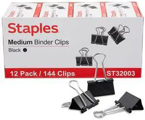 Medium Binder Clips, 0.63 Inch Capacity, Black, 144 Clips/Pack | Secure paper organization for office, school, and home filing needs. Bulk pack of 144. Medium Binder Clips, 0.63 Inch Capacity, Black, 144 Clips/Pack | Secure paper organization for office, school, and home filing needs. Bulk pack of 144.