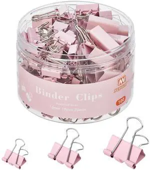 100 Count Binder Clips Assorted Sizes, Paper Binder Clips (0.6inch 0.75inch 1inch), Metal Paper Clamps for Office and Home (Pink) 100 Count Binder Clips Assorted Sizes, Paper Binder Clips (0.6inch 0.75inch 1inch), Metal Paper Clamps for Office and Home (Pink)