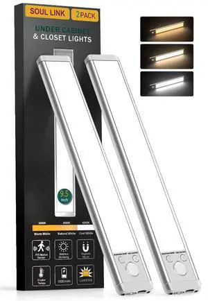 2-Pack 9.5" 76-LED Motion Sensor Under Cabinet Lights, Wireless | Button control, 1500mAh rechargeable batteries, magnetic mounting, dimming and 3 color modes for kitchen or closet. 2-Pack 9.5" 76-LED Motion Sensor Under Cabinet Lights, Wireless | Button control, 1500mAh rechargeable batteries, magnetic mounting, dimming and 3 color modes for kitchen or closet.