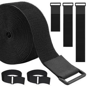 1.5In x 16Ft Cinch Straps Heavy Duty With 20 Buckles, Black Nylon Hook and Loop Straps, Reusable Long Cable Ties for Organizer or Storage 1.5In x 16Ft Cinch Straps Heavy Duty With 20 Buckles, Black Nylon Hook and Loop Straps, Reusable Long Cable Ties for Organizer or Storage