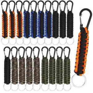 20 Pcs Paracord Keychain Military Braided Keychain Clip with Strap Paracord Backpack Strap with Hooks for Camping 20 Pcs Paracord Keychain Military Braided Keychain Clip with Strap Paracord Backpack Strap with Hooks for Camping