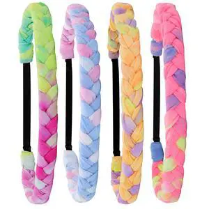 4 Braided Headbands for Girls, Adjustable Rainbow Tie Dye Braid Head Bands for Kids, Stretch Elastic Cloth Fabric Hairbands Accessories for Women, Teen Easter Basket Fillers Stocking Stuffers 4 Braided Headbands for Girls, Adjustable Rainbow Tie Dye Braid Head Bands for Kids, Stretch Elastic Cloth Fabric Hairbands Accessories for Women, Teen Easter Basket Fillers Stocking Stuffers