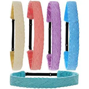5 Lace Headbands for Girls, Adjustable No Slip Stretch Elastic Girl Headband, Dressy Pastel Lacy Headwraps, Cute Plain Solid Color Hair Accessories for Kids Easter Basket Stuffers 5 Lace Headbands for Girls, Adjustable No Slip Stretch Elastic Girl Headband, Dressy Pastel Lacy Headwraps, Cute Plain Solid Color Hair Accessories for Kids Easter Basket Stuffers