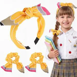 Back to School Pencil Headband and Girls Hair Ties Accessories, Pack of 3 | Pencil Scrunchies Headband First Day of School Hair Stuff Gifts for Teen Girls Students School Themed Days Back to School Pencil Headband and Girls Hair Ties Accessories, Pack of 3 | Pencil Scrunchies Headband First Day of School Hair Stuff Gifts for Teen Girls Students School Themed Days