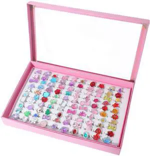 ONEST 100 Pieces Cute Rings Jewelry Rings Pretend Play Ring and Dress up Ring Gift ONEST 100 Pieces Cute Rings Jewelry Rings Pretend Play Ring and Dress up Ring Gift