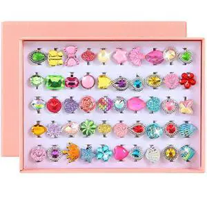50 Pcs Kids Rings for Girls, Adjustable Rings Girls Toddler Jewelry | Fake Ring Play Dress Up Accessories Jewelry Set in Pink Gift Box, Princess Birthday Gifts for 3-12 Year Old 50 Pcs Kids Rings for Girls, Adjustable Rings Girls Toddler Jewelry | Fake Ring Play Dress Up Accessories Jewelry Set in Pink Gift Box, Princess Birthday Gifts for 3-12 Year Old