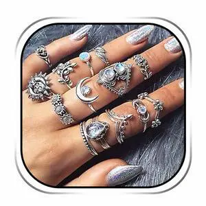 Vintage Ring Set Carved Knuckle Crystal Rings Set Gold Stackable Midi Rings Finger Jewelry for Women and Girls(13PCS) Vintage Ring Set Carved Knuckle Crystal Rings Set Gold Stackable Midi Rings Finger Jewelry for Women and Girls(13PCS)
