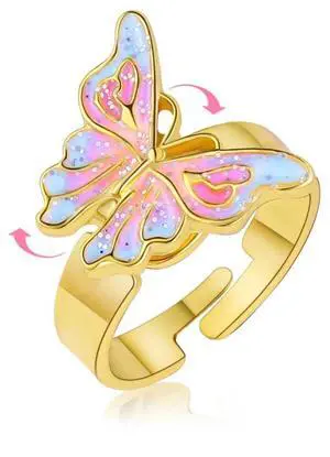 Butterfly Spinning Rings for Kids 18K Real Gold Plated Adjustable Fidget Rings for Anxiety Mood Ring with Shinning Colorful Rainbow Pink Cute Butterfly Gifts for Little Girl Teens Butterfly Spinning Rings for Kids 18K Real Gold Plated Adjustable Fidget Rings for Anxiety Mood Ring with Shinning Colorful Rainbow Pink Cute Butterfly Gifts for Little Girl Teens