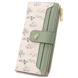 Womens Wallet Slim Thin RFID Blocking Floral Vegan Leather Card Holder Bifold Long Ladies Wallet with Zipper Pocket Womens Wallet Slim Thin RFID Blocking Floral Vegan Leather Card Holder Bifold Long Ladies Wallet with Zipper Pocket