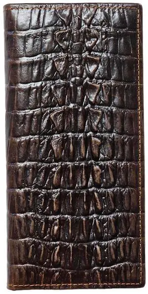 Genuine Leather Bifold Long Wallet for Men, Retro Vintage Embossed Clutch with Zipped Coin purse & Credit card Slots. RFID Blocking. Crocodile Tail- Coffee Genuine Leather Bifold Long Wallet for Men, Retro Vintage Embossed Clutch with Zipped Coin purse & Credit card Slots. RFID Blocking. Crocodile Tail- Coffee