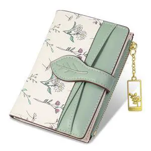 Wallets for Women- RFID Blocking- Soft PU Leather Bifold Coin Zipper Pocket Purse-Small flower wallet Credit Card Holder with ID Window (Green) Wallets for Women- RFID Blocking- Soft PU Leather Bifold Coin Zipper Pocket Purse-Small flower wallet Credit Card Holder with ID Window (Green)