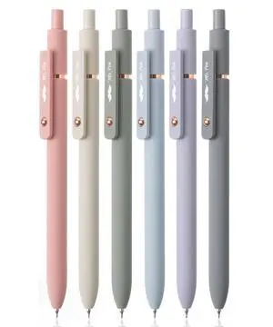 Retractable Gel Pens with Rose Gold Ring and Ball, 6 Pack | Morandi Barrels, Japanese Black Gel Pens, Fast Dry, Fine Point 0.5mm Retractable Gel Pens with Rose Gold Ring and Ball, 6 Pack | Morandi Barrels, Japanese Black Gel Pens, Fast Dry, Fine Point 0.5mm