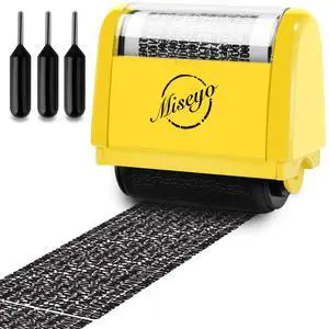 Wide Identity Theft Protection Roller Stamp Set - Yellow (3 Refill Ink Included) Wide Identity Theft Protection Roller Stamp Set - Yellow (3 Refill Ink Included)
