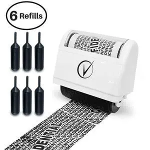 Identity Theft Protection Roller Stamp for Hiding Sensitive Information, Wide Confidential Stamp with 6 Ink Refill, Security Stamp Roller for Identity Theft Prevention, Classy Blue Identity Theft Protection Roller Stamp for Hiding Sensitive Information, Wide Confidential Stamp with 6 Ink Refill, Security Stamp Roller for Identity Theft Prevention, Classy Blue