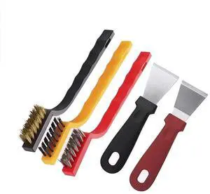 5-in-1 Multifunctional Kitchen Cleaning Brush Set, Stainless Steel Scraper Brass Stainless Steel Nylon Mini Brush, Suitable for Stoves, Tile Grouting, Window Tracks, Sinks, Drainage Pipes. 5-in-1 Multifunctional Kitchen Cleaning Brush Set, Stainless Steel Scraper Brass Stainless Steel Nylon Mini Brush, Suitable for Stoves, Tile Grouting, Window Tracks, Sinks, Drainage Pipes.