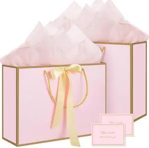 Pink Gift Bags with Handles, 14" Medium Gift Bags with Tissue Paper | 2 Pcs Pink Bags, 4 Tissue Paper and 2 Cards, for Baby Shower, Wedding Bridal Shower, Birthday Party Pink Gift Bags with Handles, 14" Medium Gift Bags with Tissue Paper | 2 Pcs Pink Bags, 4 Tissue Paper and 2 Cards, for Baby Shower, Wedding Bridal Shower, Birthday Party
