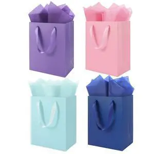 4 Pack Medium Gift Bags with Handles and 8 Tissue Papers | Size 8 X 5 X10 Inch Paper Bag for Birthday Party, Baby Shower, Wedding Favors, Christmas & Holidays 4 Pack Medium Gift Bags with Handles and 8 Tissue Papers | Size 8 X 5 X10 Inch Paper Bag for Birthday Party, Baby Shower, Wedding Favors, Christmas & Holidays