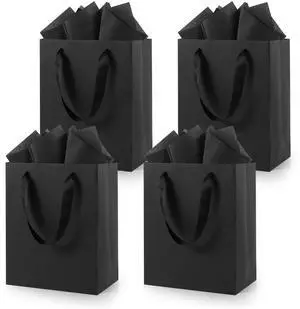 Black Small Gift Bags with Handles and Tissue Paper, 4 Pack | 8x5x10 Inch Paper Bags for Men, Women, Birthdays Party, Baby Showers, Weddings, Anniversaries, Halloween & Holidays Black Small Gift Bags with Handles and Tissue Paper, 4 Pack | 8x5x10 Inch Paper Bags for Men, Women, Birthdays Party, Baby Showers, Weddings, Anniversaries, Halloween & Holidays